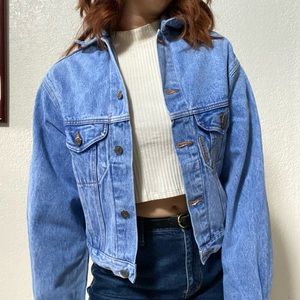 Vintage Stonewash Medium Blue Cropped Boxy Denim Jacket